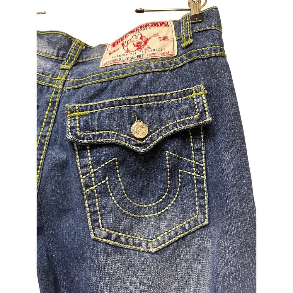 Authentic True Religion Mens Jeans Green Stitch y2k Medium Wash Size 40 FLAWED - Picture 7 of 15